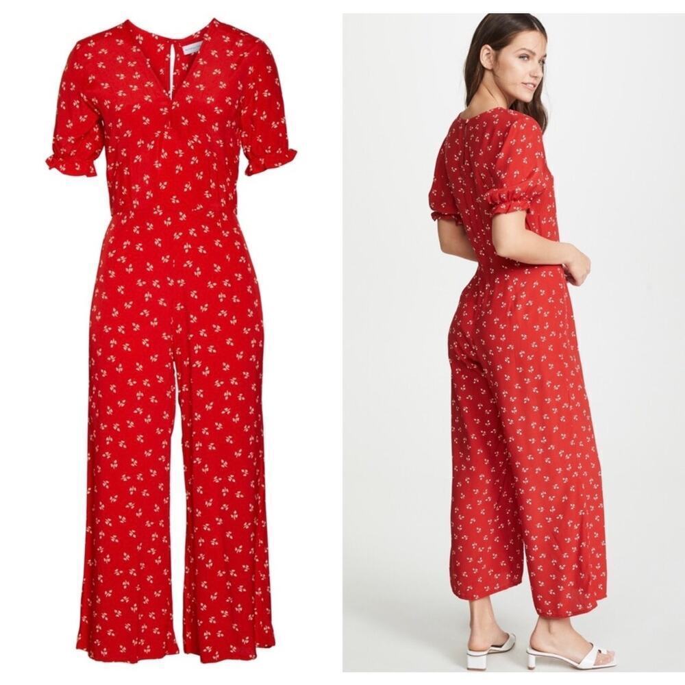 New Faithfull the Brand Mallory Jumpsuit Jeanne Print Flowy Floral Red Size 8
